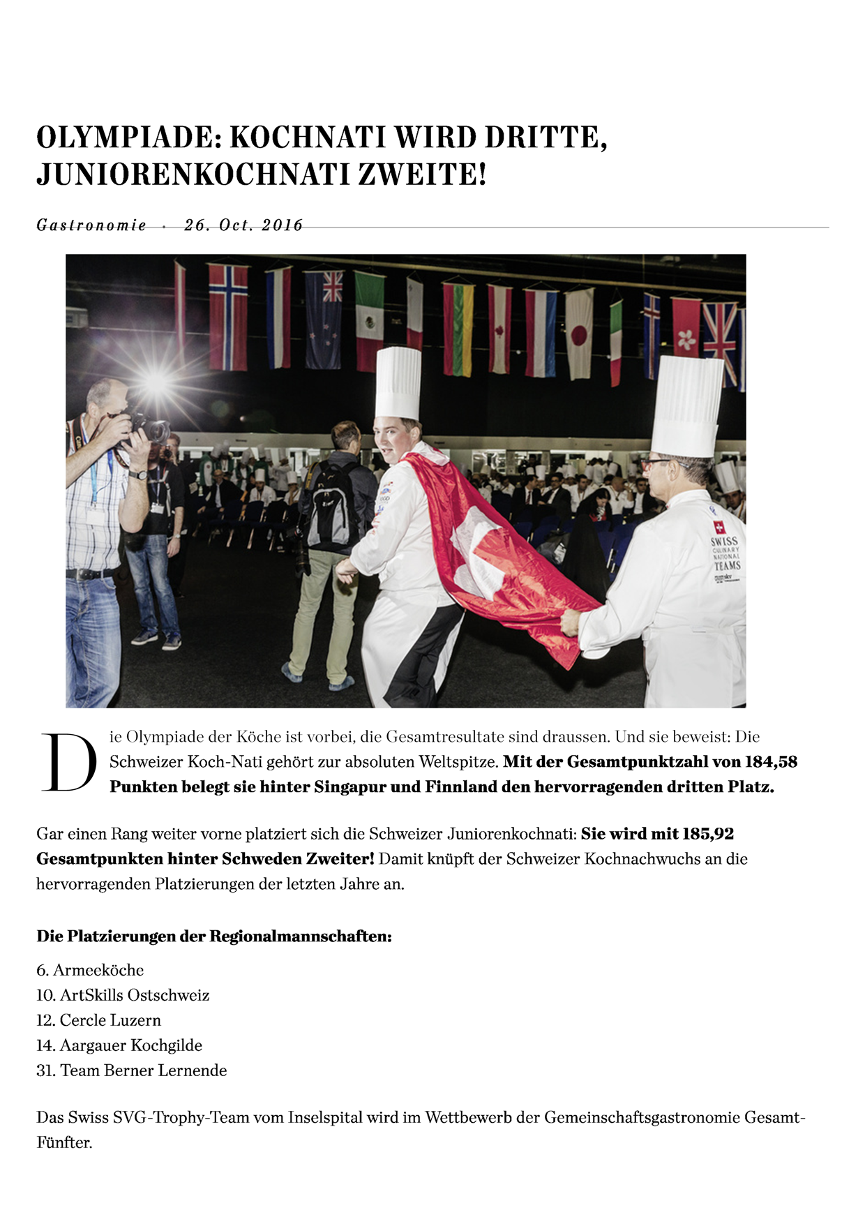 Olympiade - Artikel "Hotellerie Gastro Zeitung"